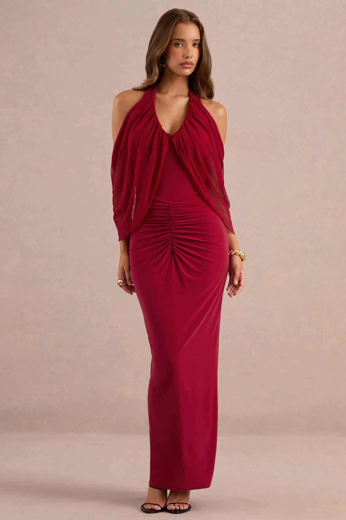 ECM_HR_CL138733100 - Cesaria Red Halter-Neck Maxi Dress With Ruched Detailing0.jpg