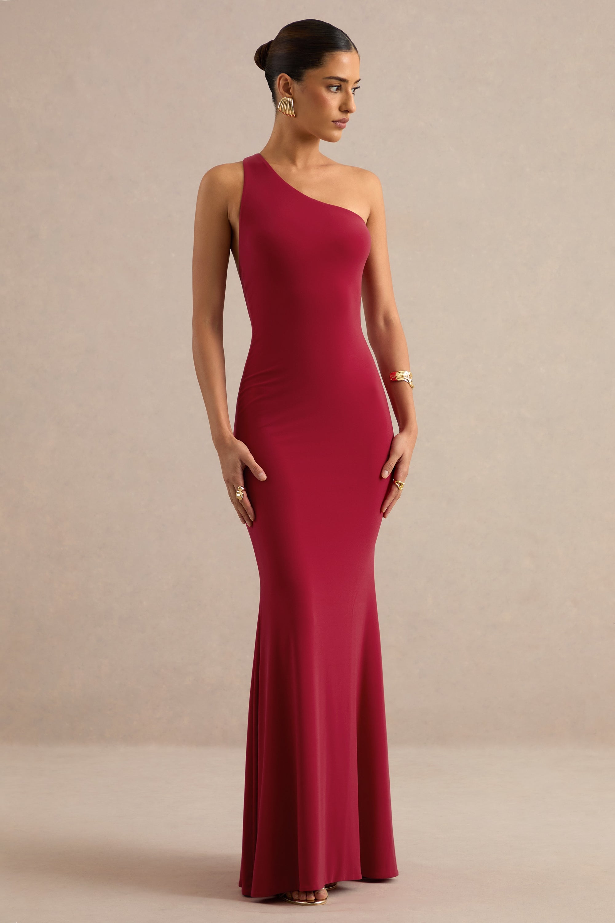 Lioraelle | RED Asymmetric-Neck Maxi Dress