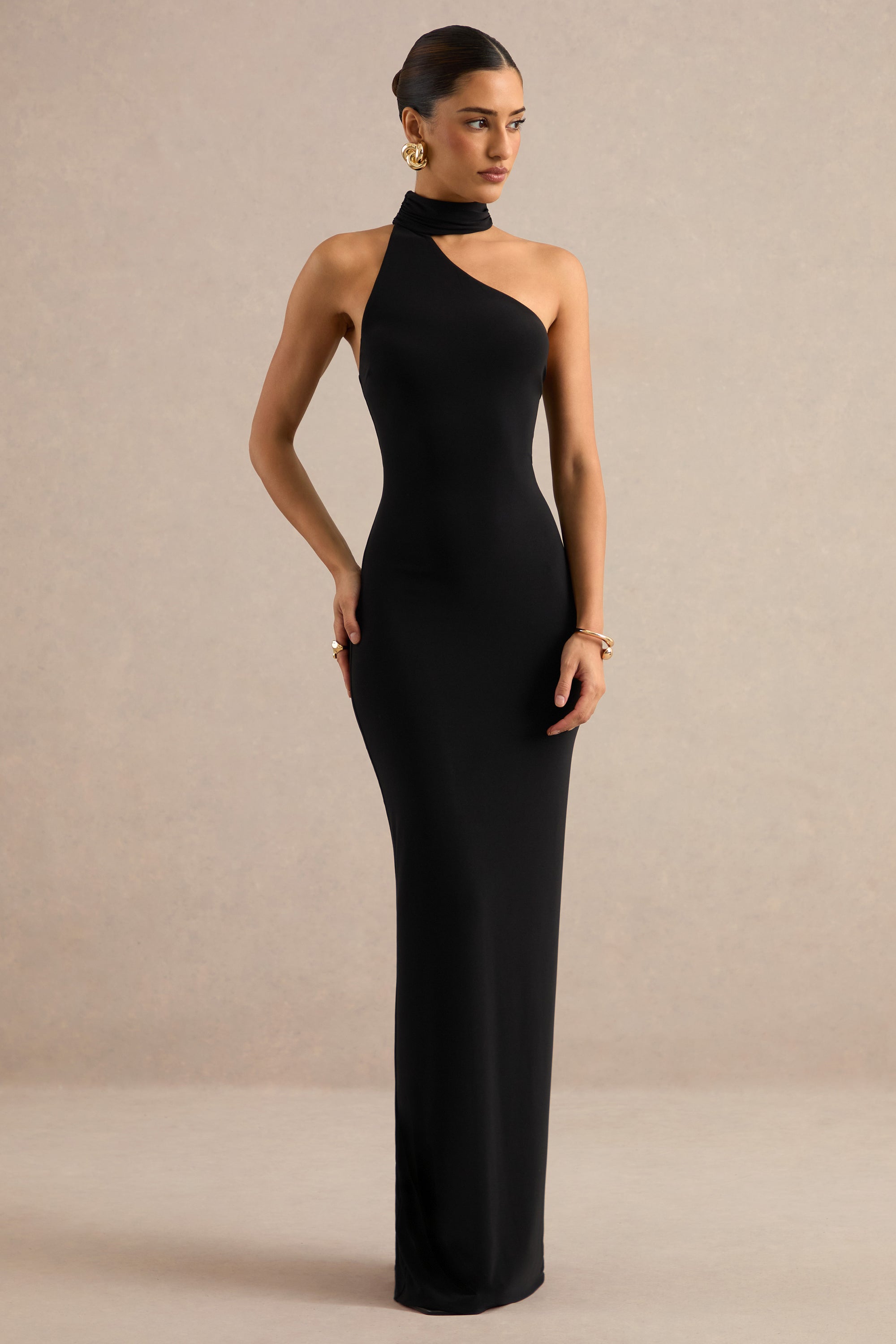 ECM_HR_CL138771001 - Maebelle _ Black Asymmetric-Neck Maxi Dress With Collar Detail 0.jpg