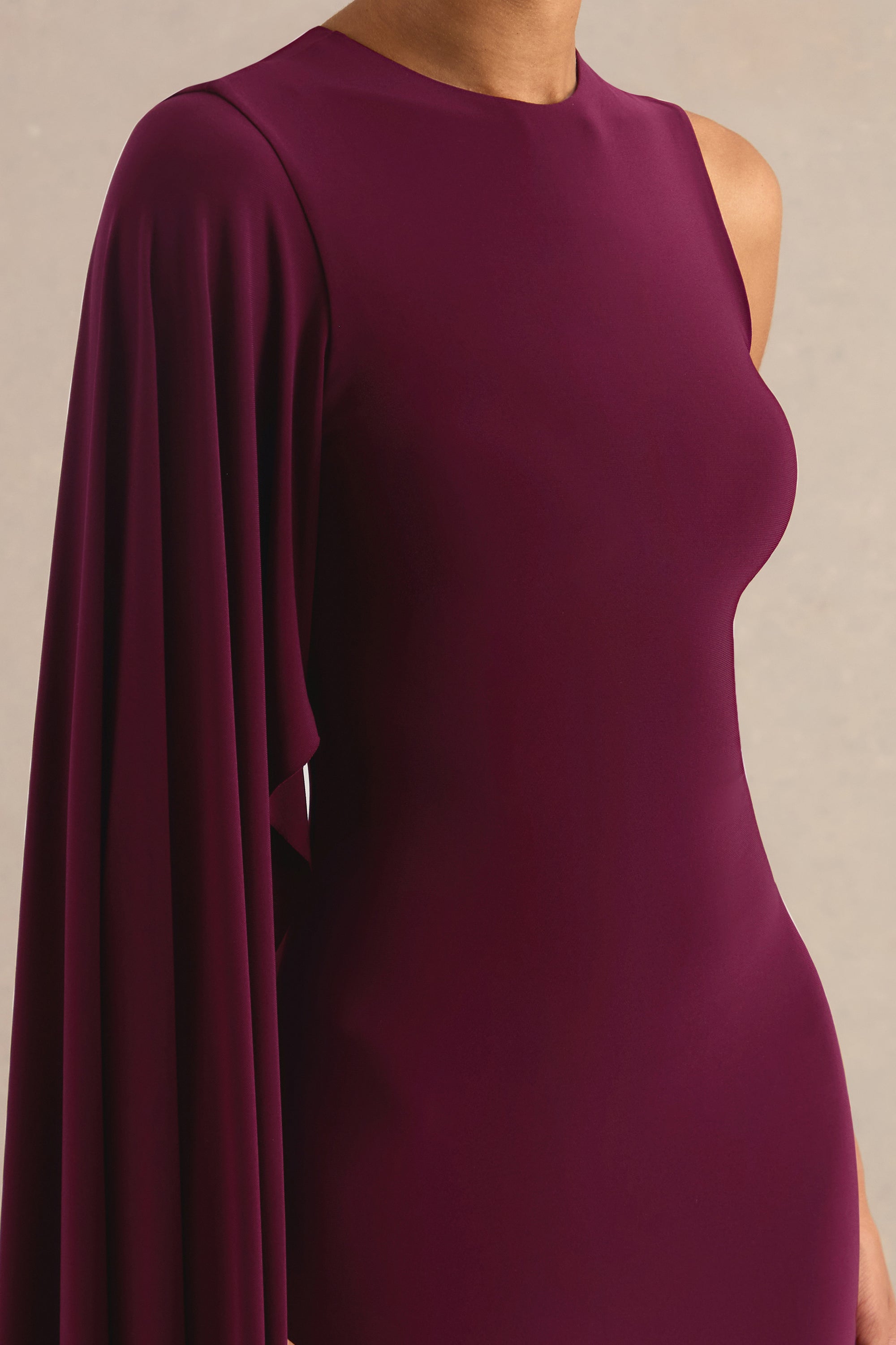 ECM_HR_CL138774102 - Maravelle | Burgundy Round-Neck Maxi Dress With Cape Sleeve 4.jpg