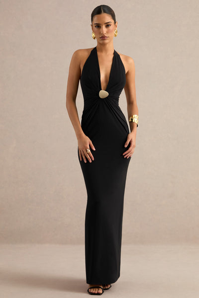 maribel maxi dress Maribelia | Black Extreme Plunge-Neck With Gold Detail nordss26 Size:XL(18) Spanx Dresses | Spanx The Maribelia maxi dress