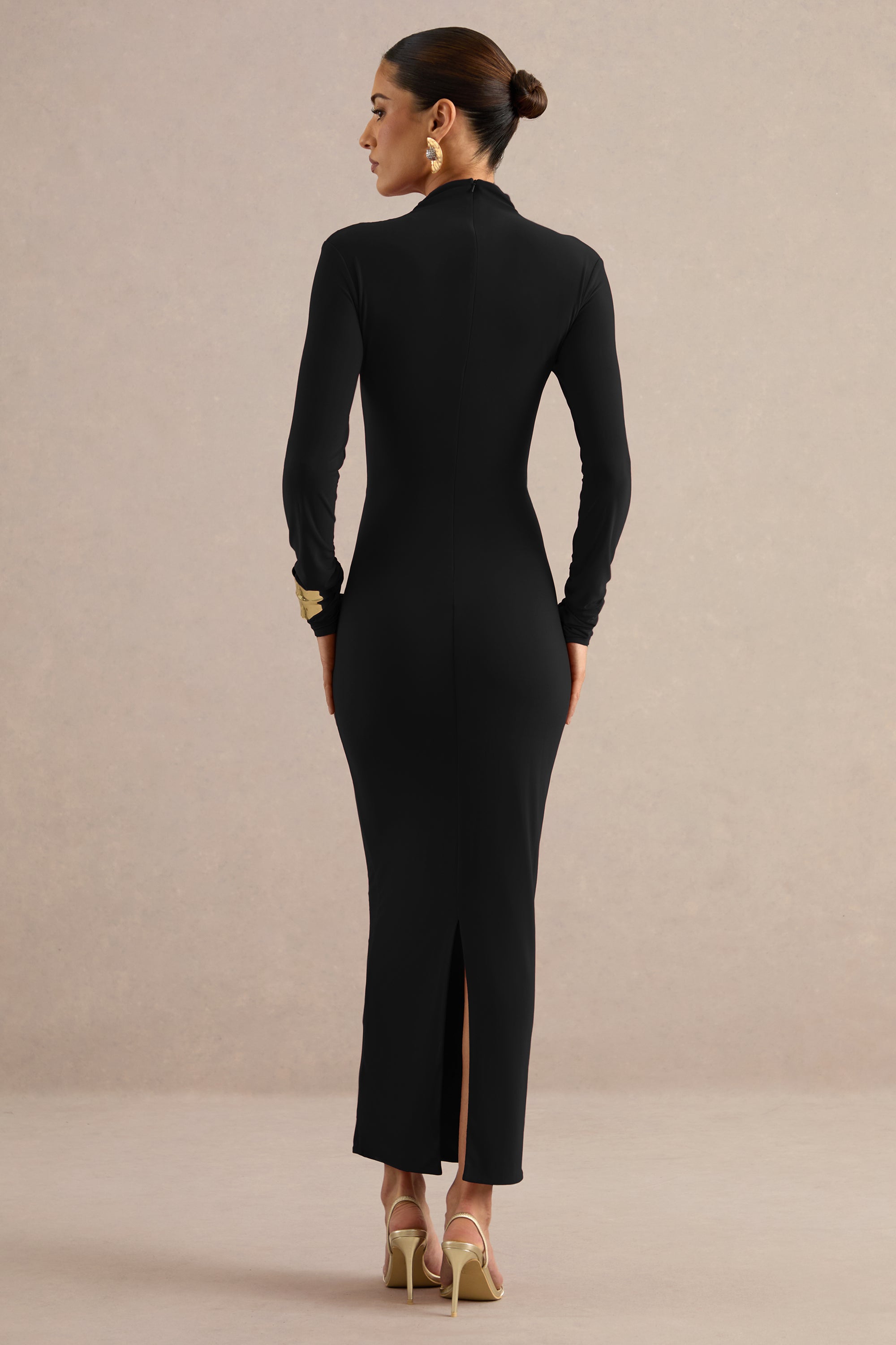 ECM_HR_CL138779001 - Erienne | Black High-Neck Maxi Dress With Draped Detailing5.jpg