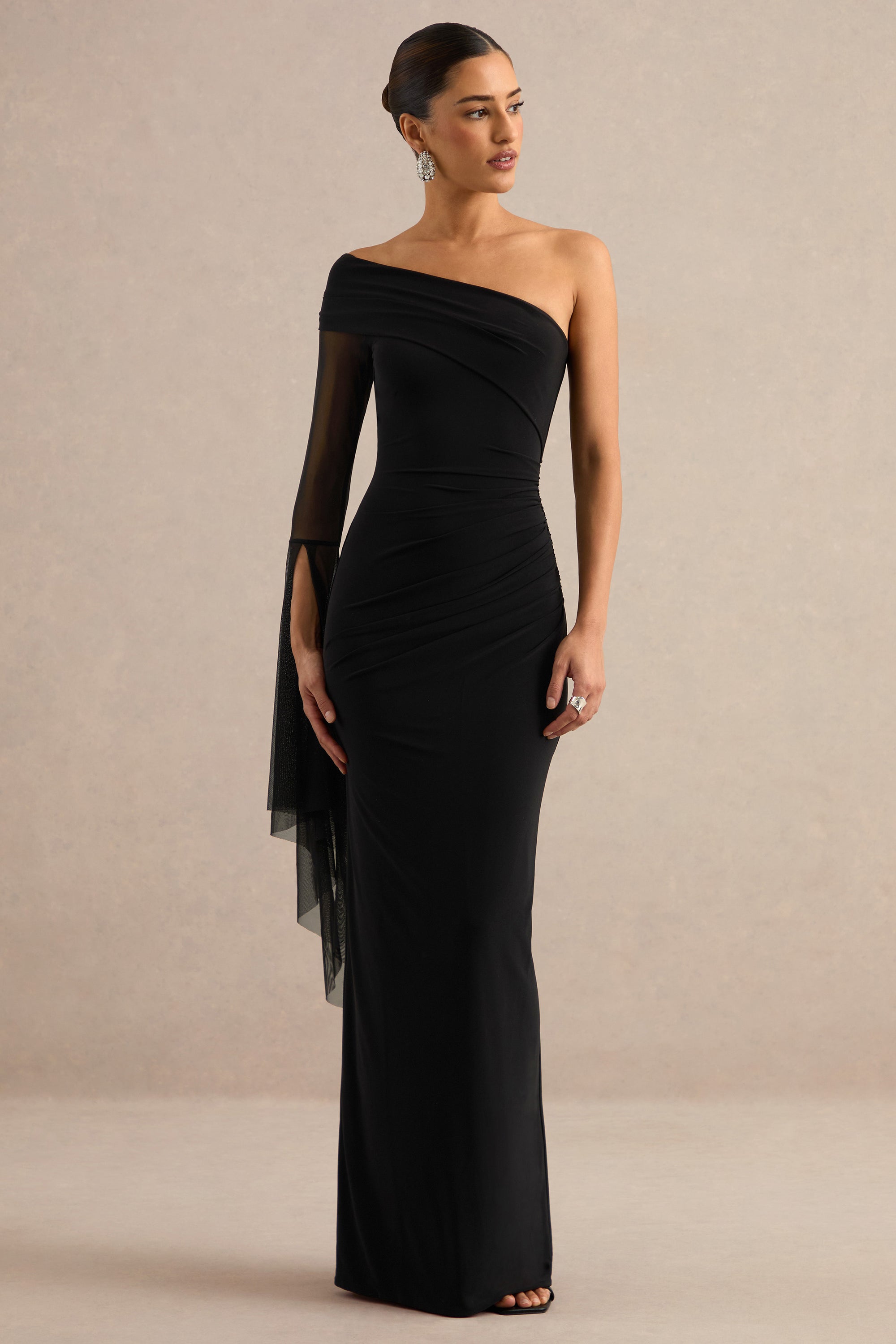 ECM_HR_CL138782001 - Evony _ Black Asymmetric-Neck Maxi Dress With Sheer Cape Sleeve 3.jpg