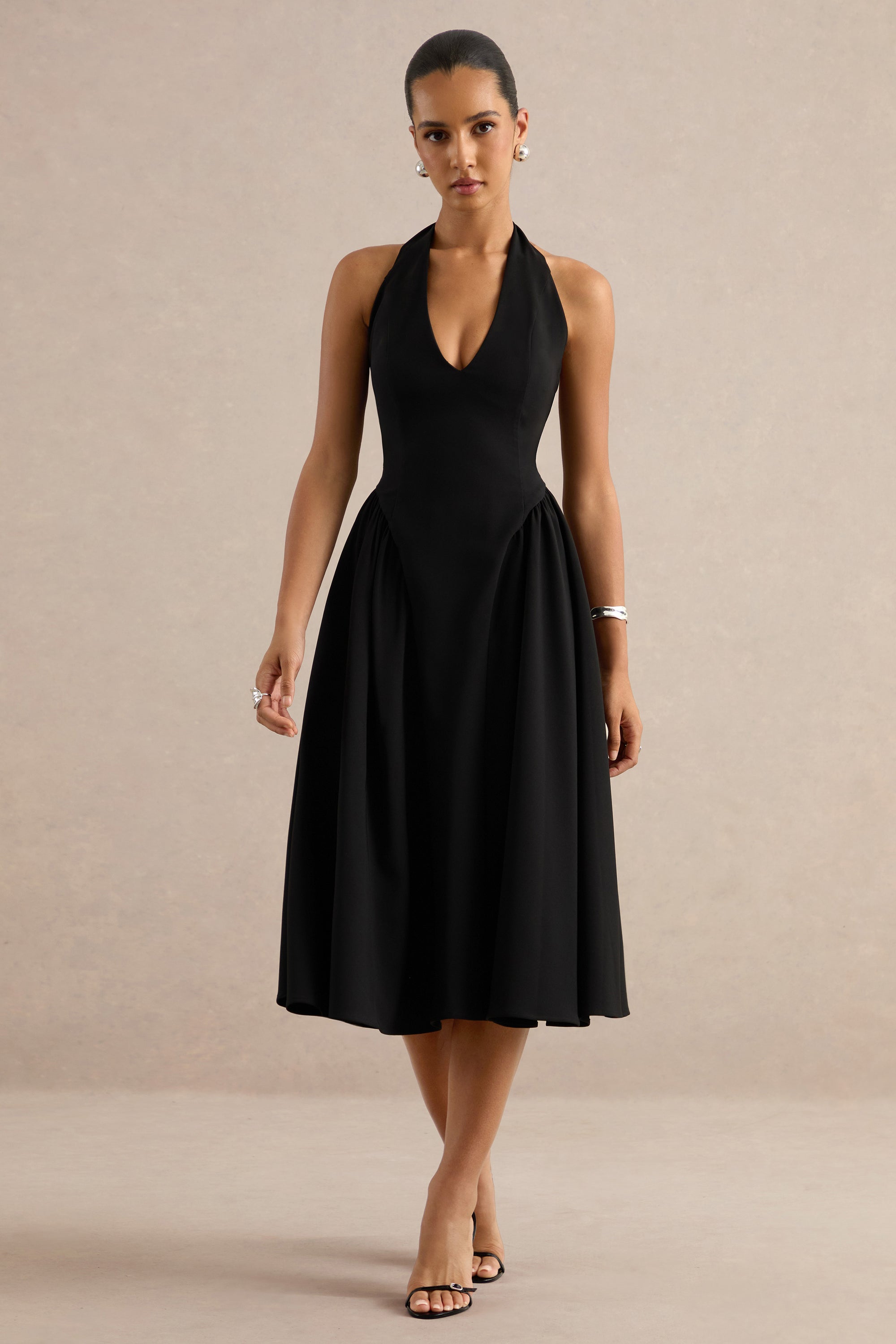 Mirel | Black Halter-Neck Midi Dress – Club L London