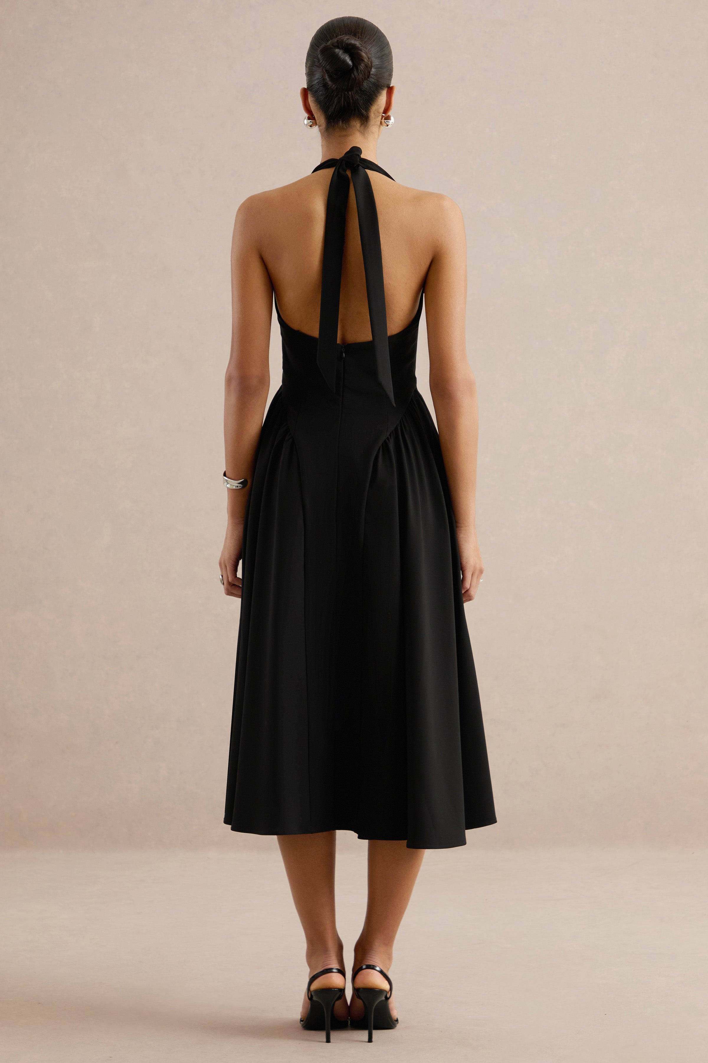 Mirel | Black Halter Midi Dress With Ties – Club L London - USA Mirel | Black Halter Midi Dress With Ties – Club L London - USA