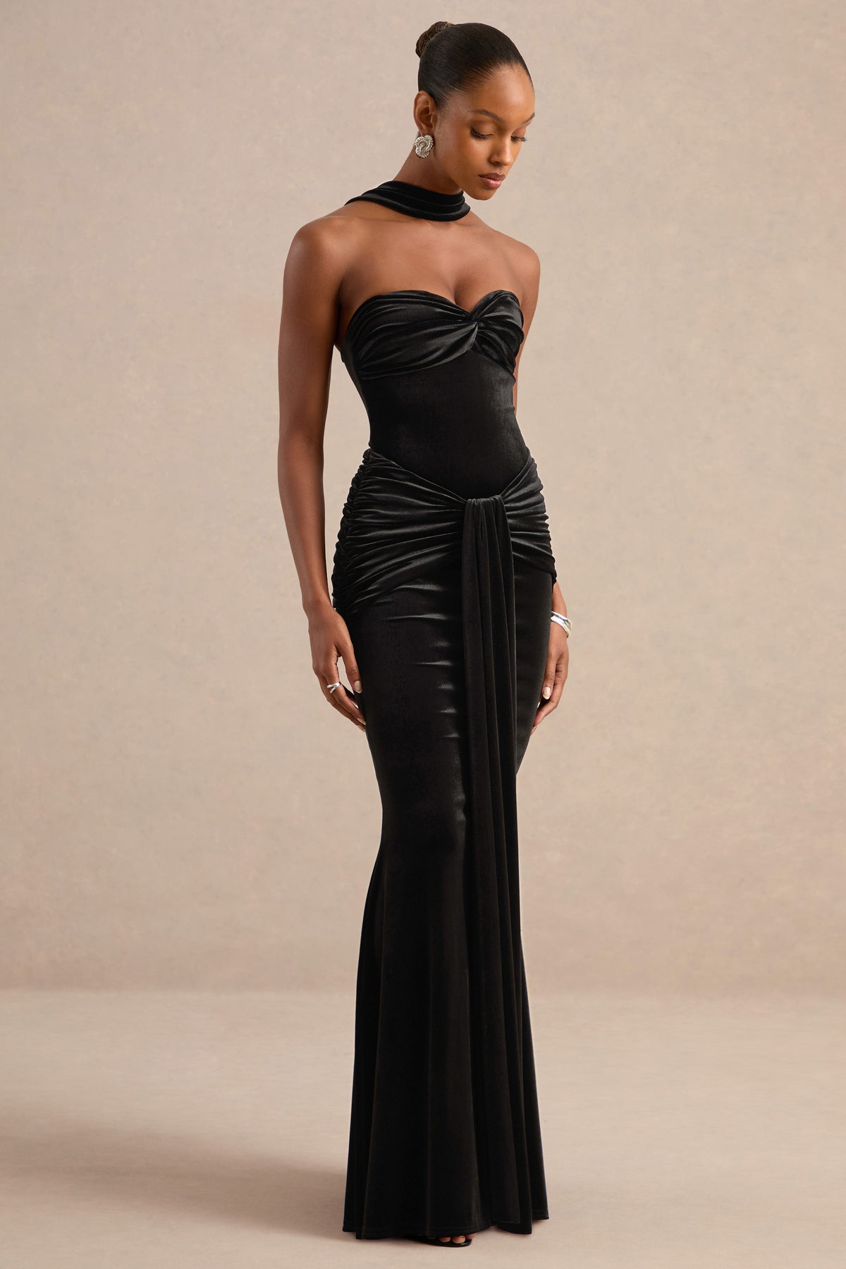 ECM_HR_CL138835001 - Wren Black Velvet Drape Front Bandeau Maxi Dress with Halter-Collar0.jpg