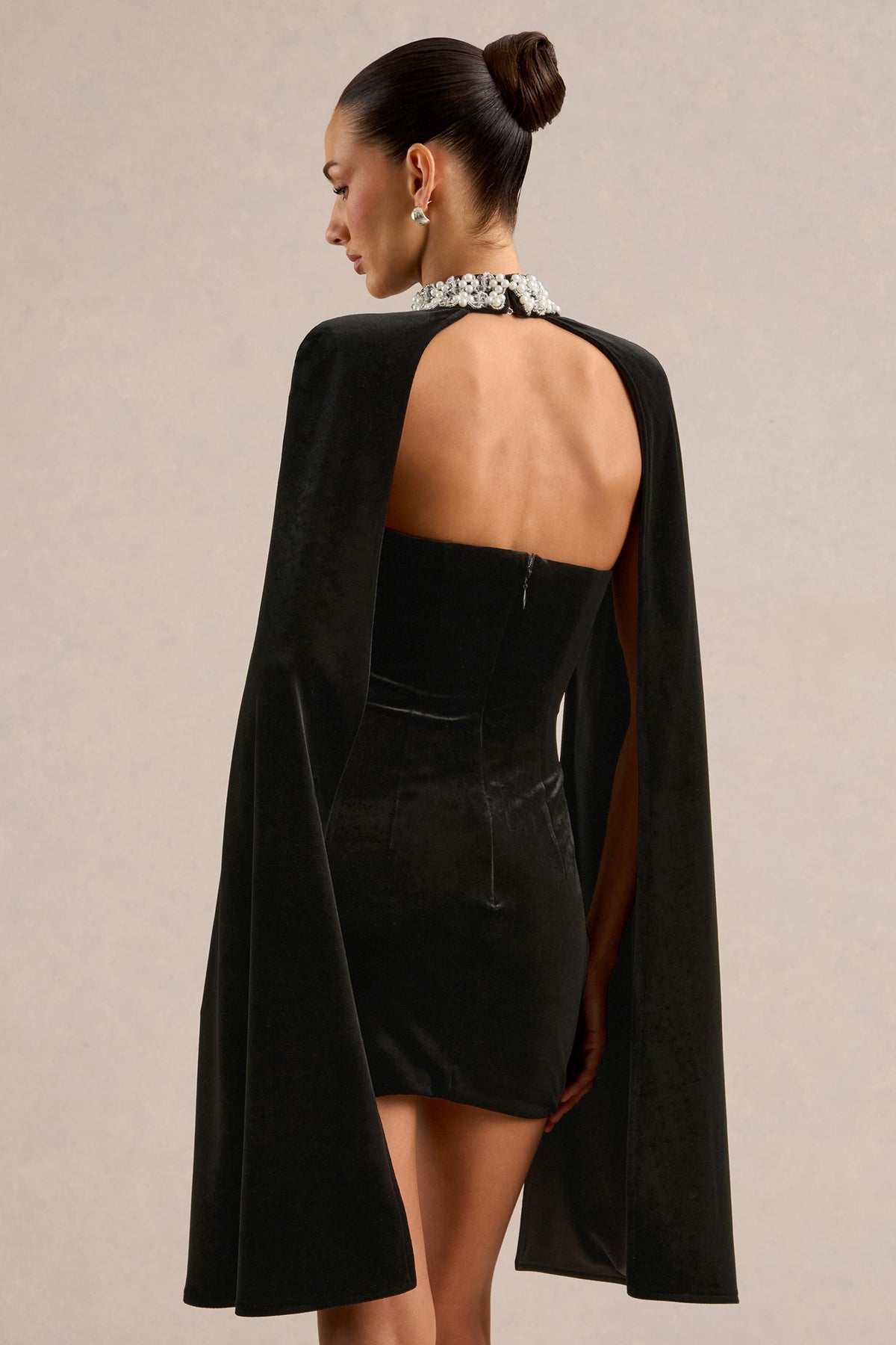 ECM_HR_CL138858001 - Cassanda _ Black Velvet Bandeau Fitted Mini Dress & CL138859001 - Casandera Black Velvet Embellished High Neck Long Sleeve Cape 5 copy.jpg
