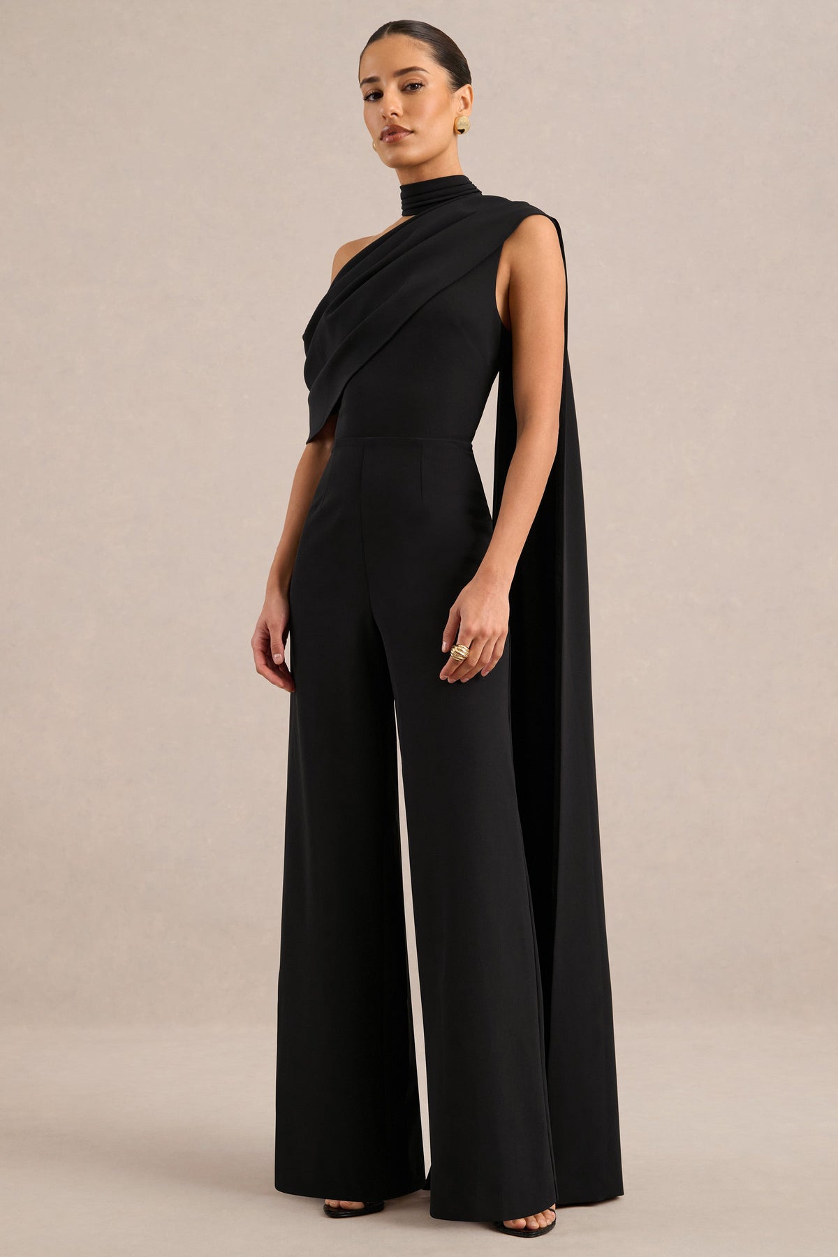 CL13919000106_ECM_HR_CL139190001_-_Zavlyn___Black_High_Neck_Short_Sleeve_Jumpsuit_With_Off_The_Shoulder_Detailing_and_Cape1
