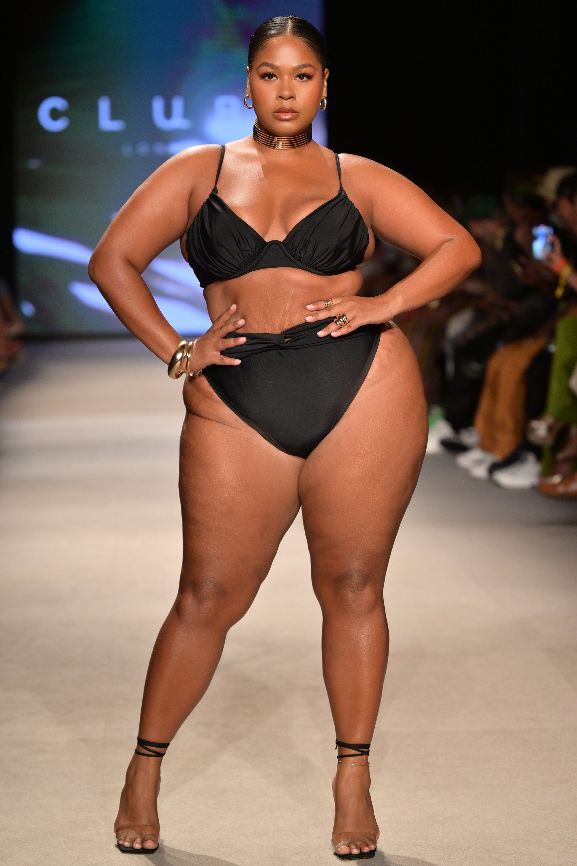 High Tide | Black High Waisted Twist Front Bikini Bottoms - Club L London - USA