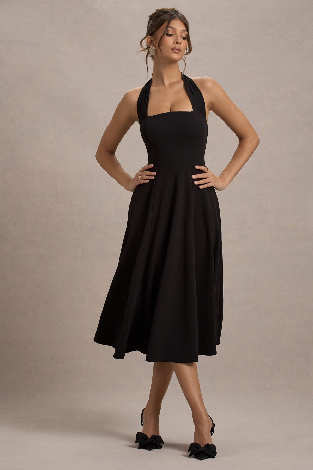 Auburn | Black Halter Skater Midi Dress