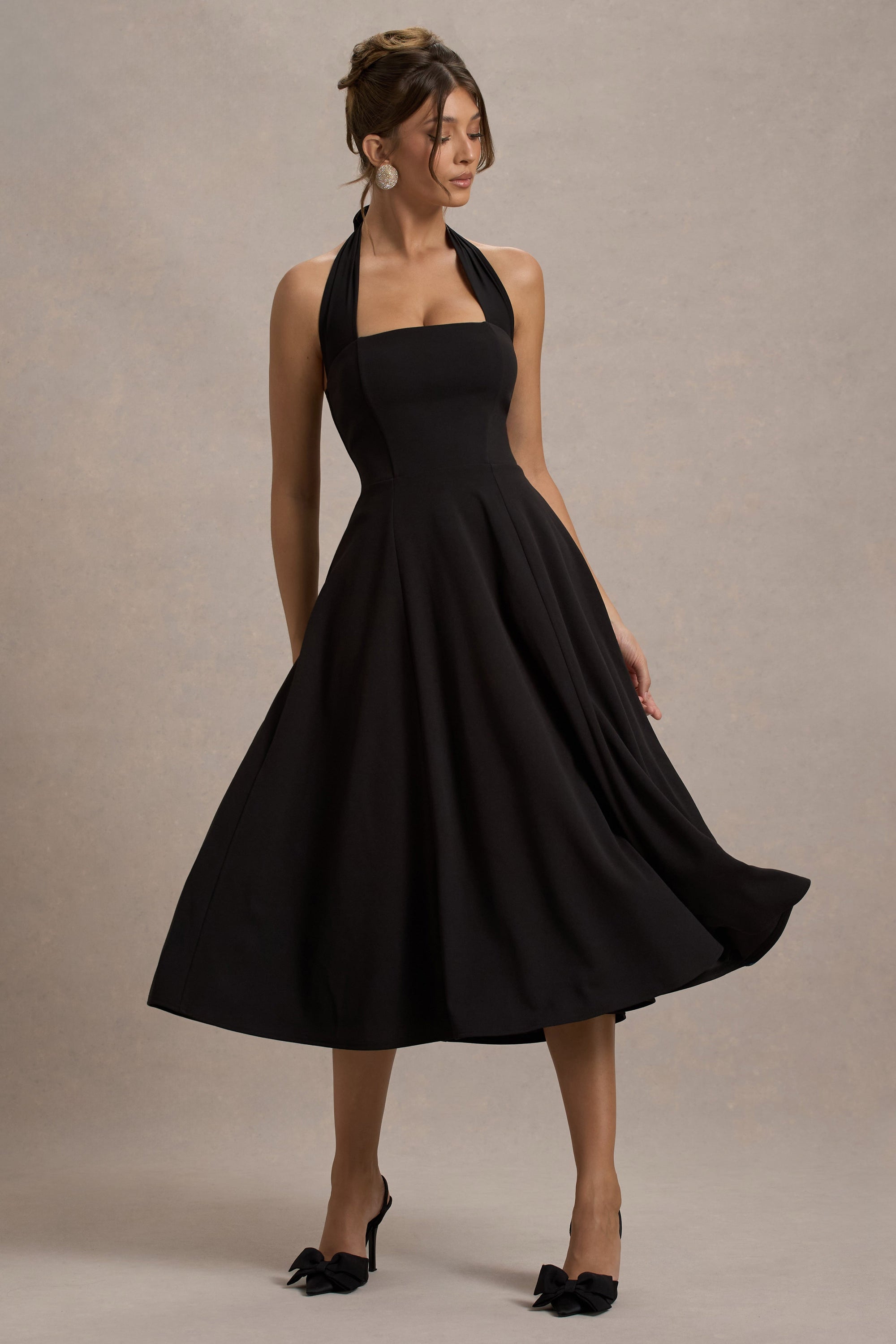 club l london skater dress Auburn | Black Halter Skater Midi Dress