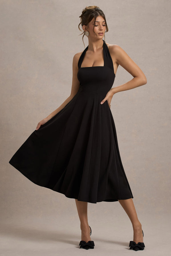 ◆BADBLOOD◆ Oval Logo Halter Neck Midi Dress Black w-drs24- HR_CL135199002-