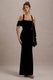Charlize | Black Velvet Halter-Neck Draped Maxi Dress - Club L London - USA