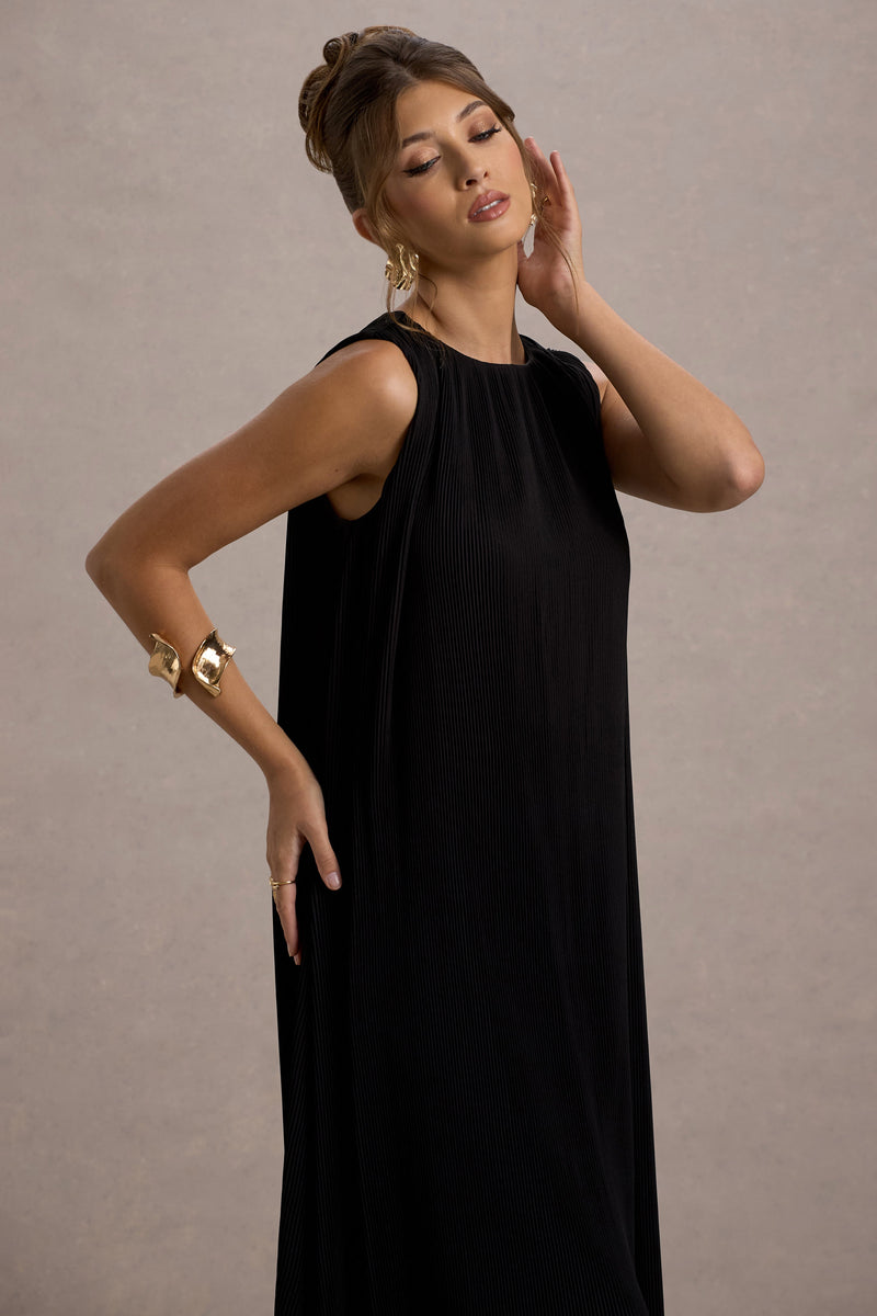 Hazelle Black Chiffon A-Line Ruffled Maxi Dress – Club L London