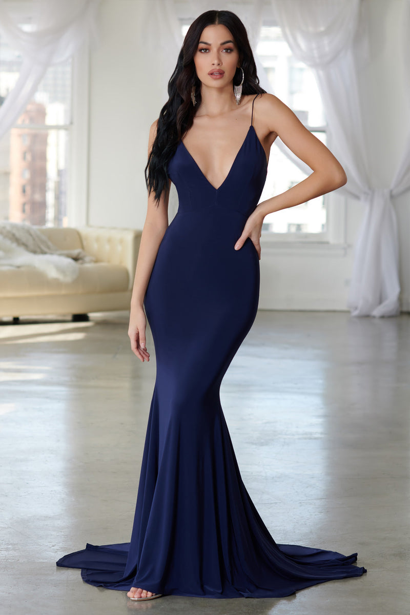 Irreplaceable Navy Backless Bum Ruched Fishtail Maxi Dress – Club L ...