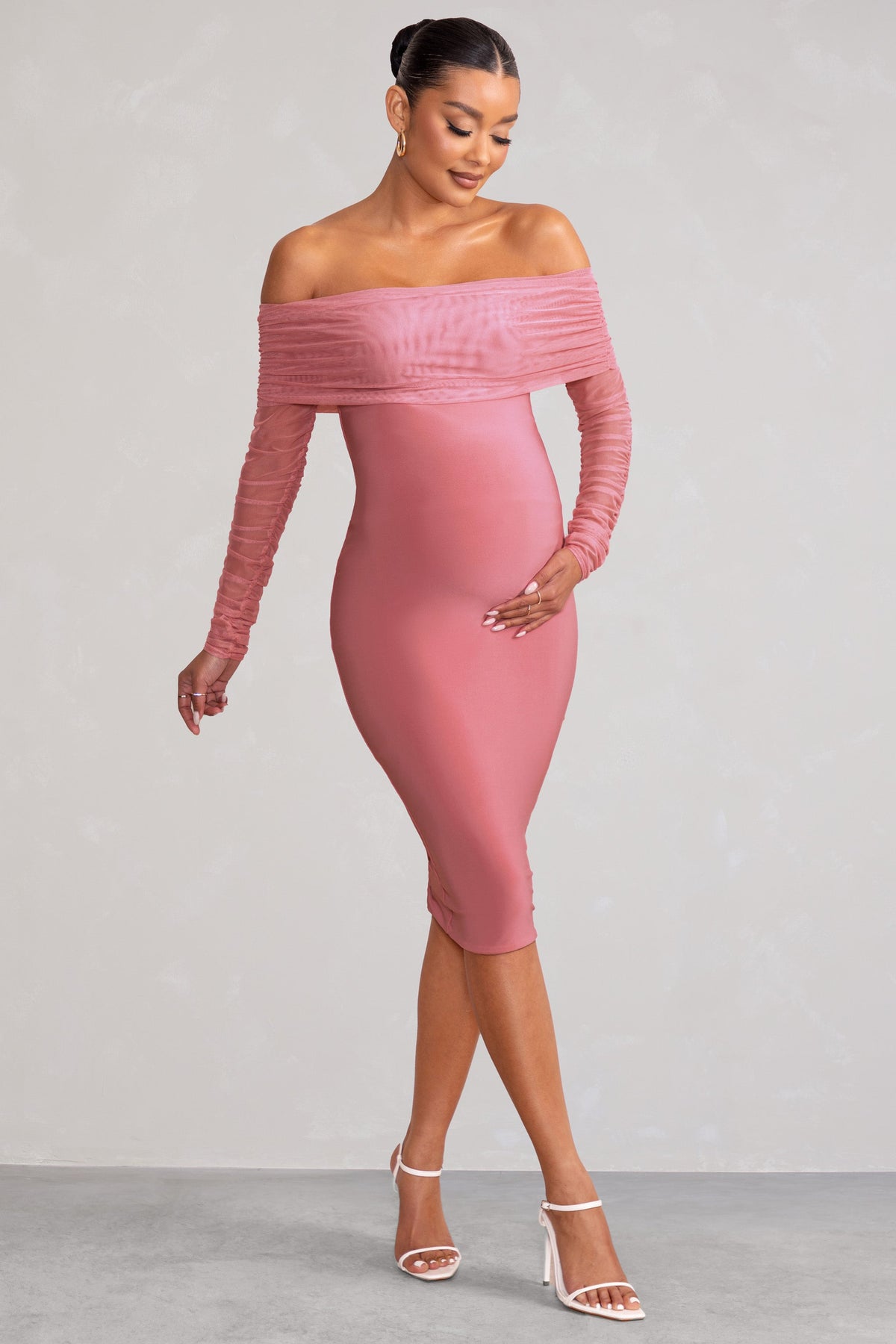 Sequin Midi Dress With Ruched Waist - Blush Boutique