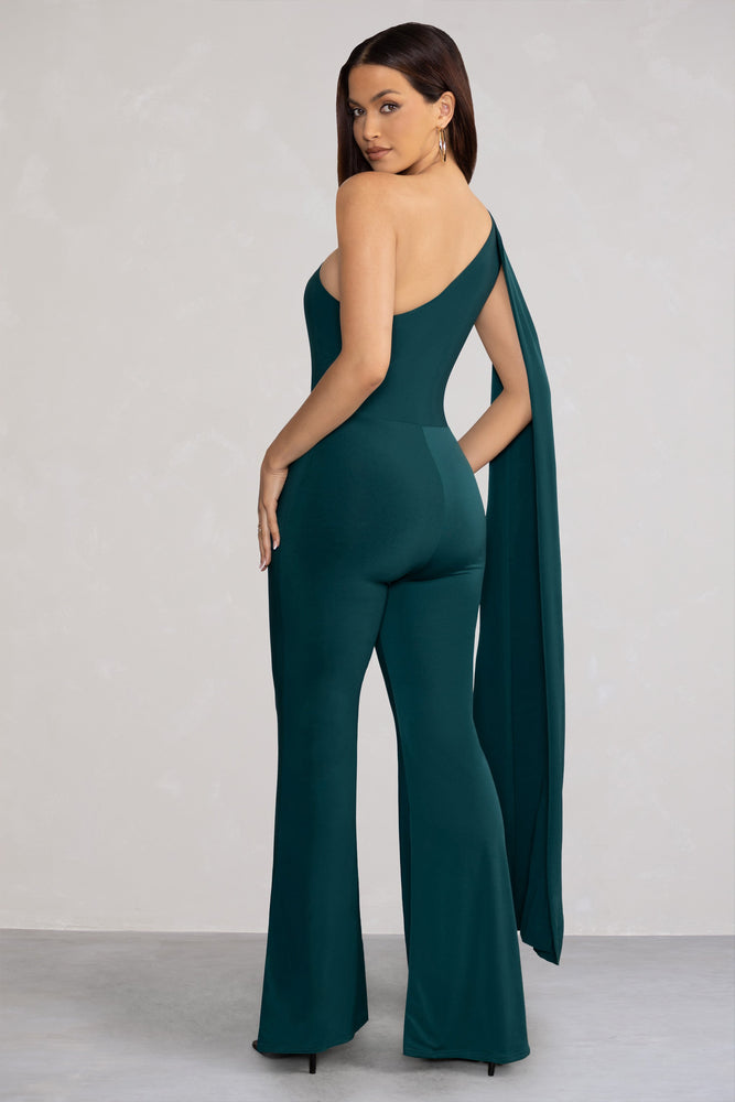 Solid One Shoulder Jumpsuit Casual Sleeveless Wide Leg - Temu