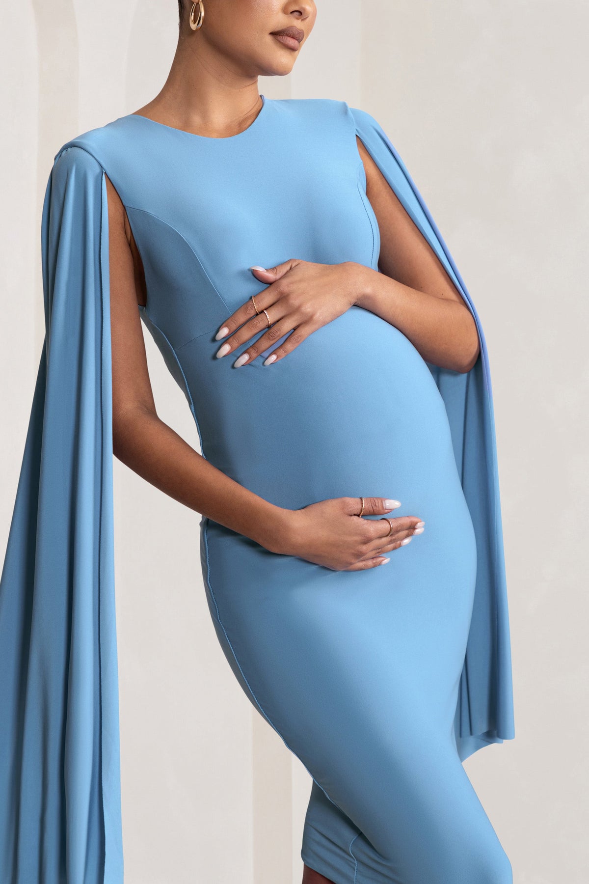 Hey Mama Powder Blue Maternity Cape Sleeve Midi Dress – Club L London - USA