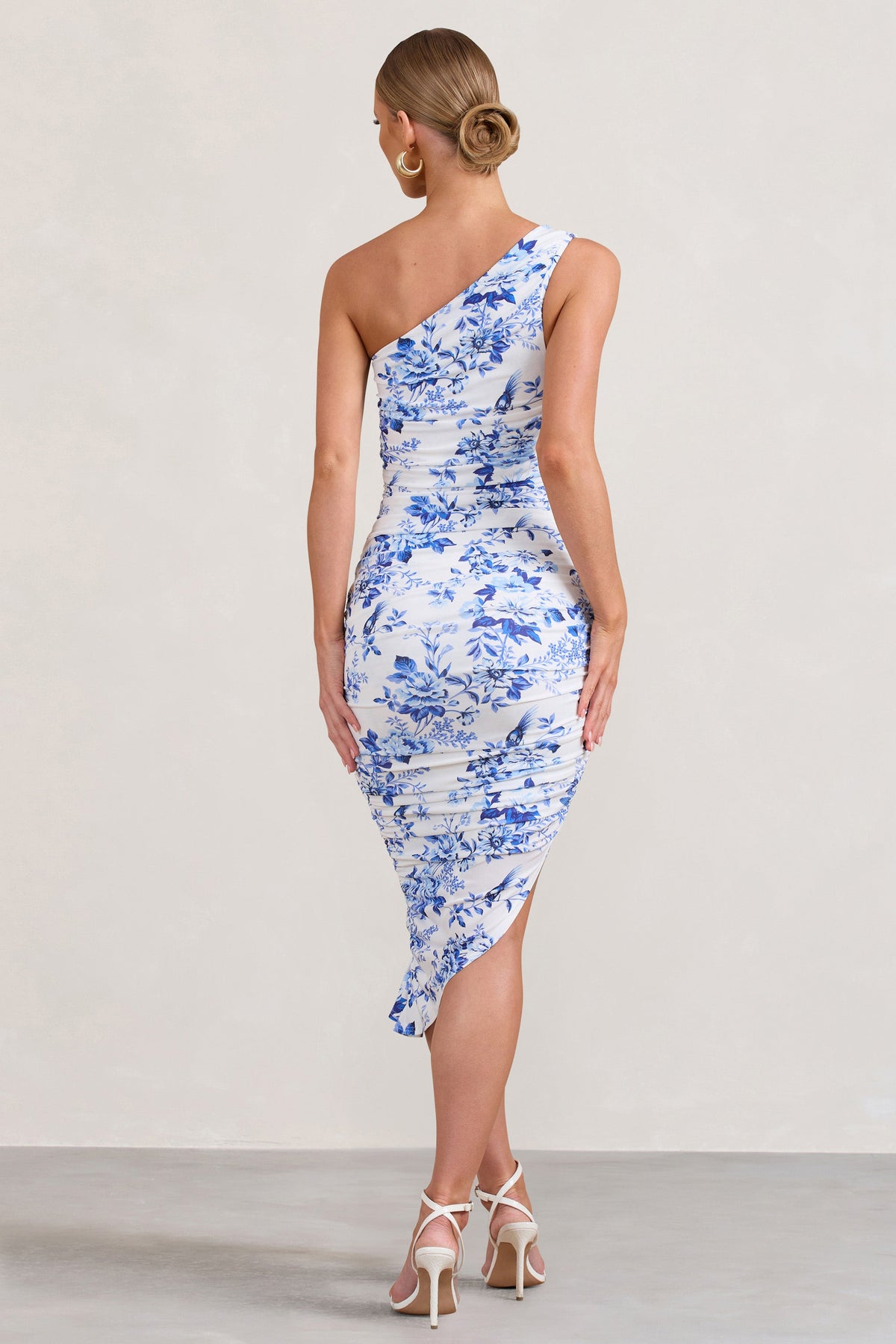 Late Night Blue Floral Print Ruched One Shoulder Midi Dress – Club L London  - USA