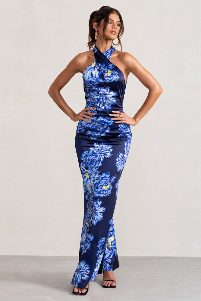 ★overdue flair★ FLORAL HALTER DRESS_BLUE WB_BR_CL126739-