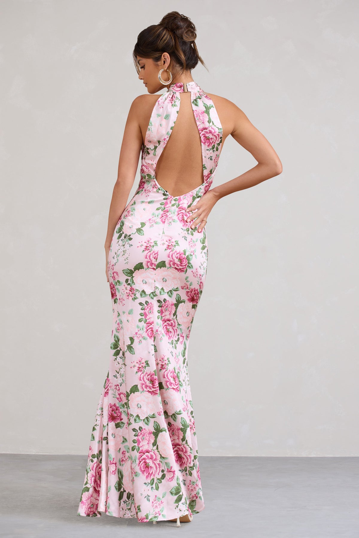 Unstoppable Pink Floral Print Satin Cross Over Halter Neck Maxi Dres – Club  L London - USA