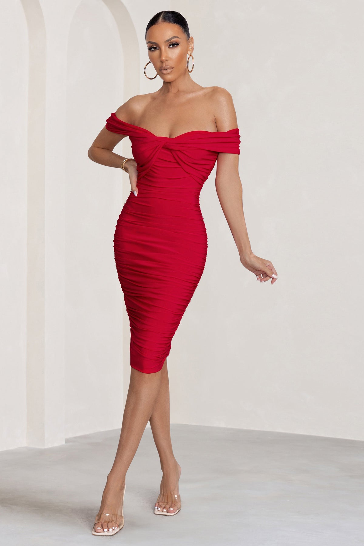 Buy AND Womens Red Off Shoulder Ruffle Midi Dress | Shoppers Stop