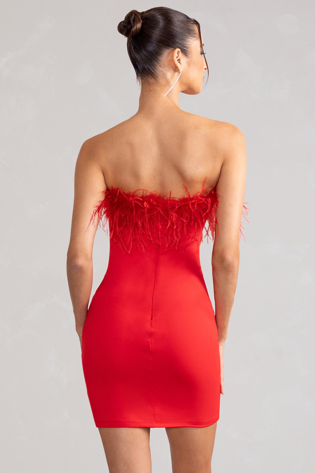 Stop The Show Red Feather Trim Strapless Bodycon Mini Dress – Club L London  - USA