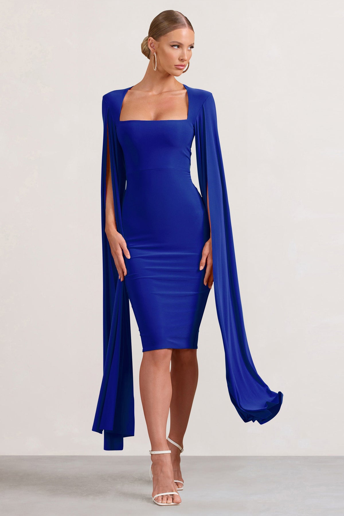 Flawless Cobalt Blue Square Neck Midi Dress With Cape Sleeves – Club L  London - USA