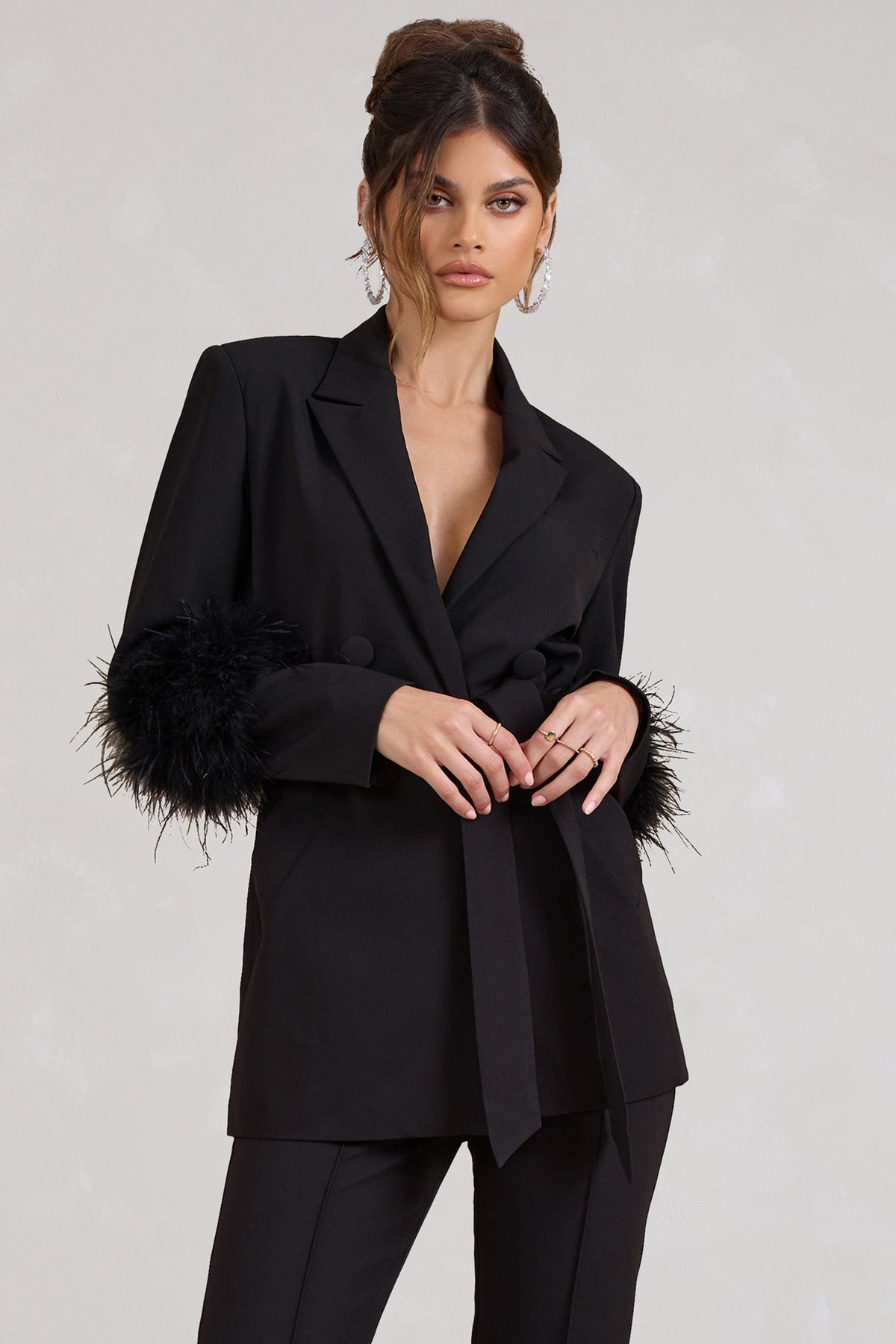London Just – Blazer L Black Feather - USA Like That Club With Detail Belted