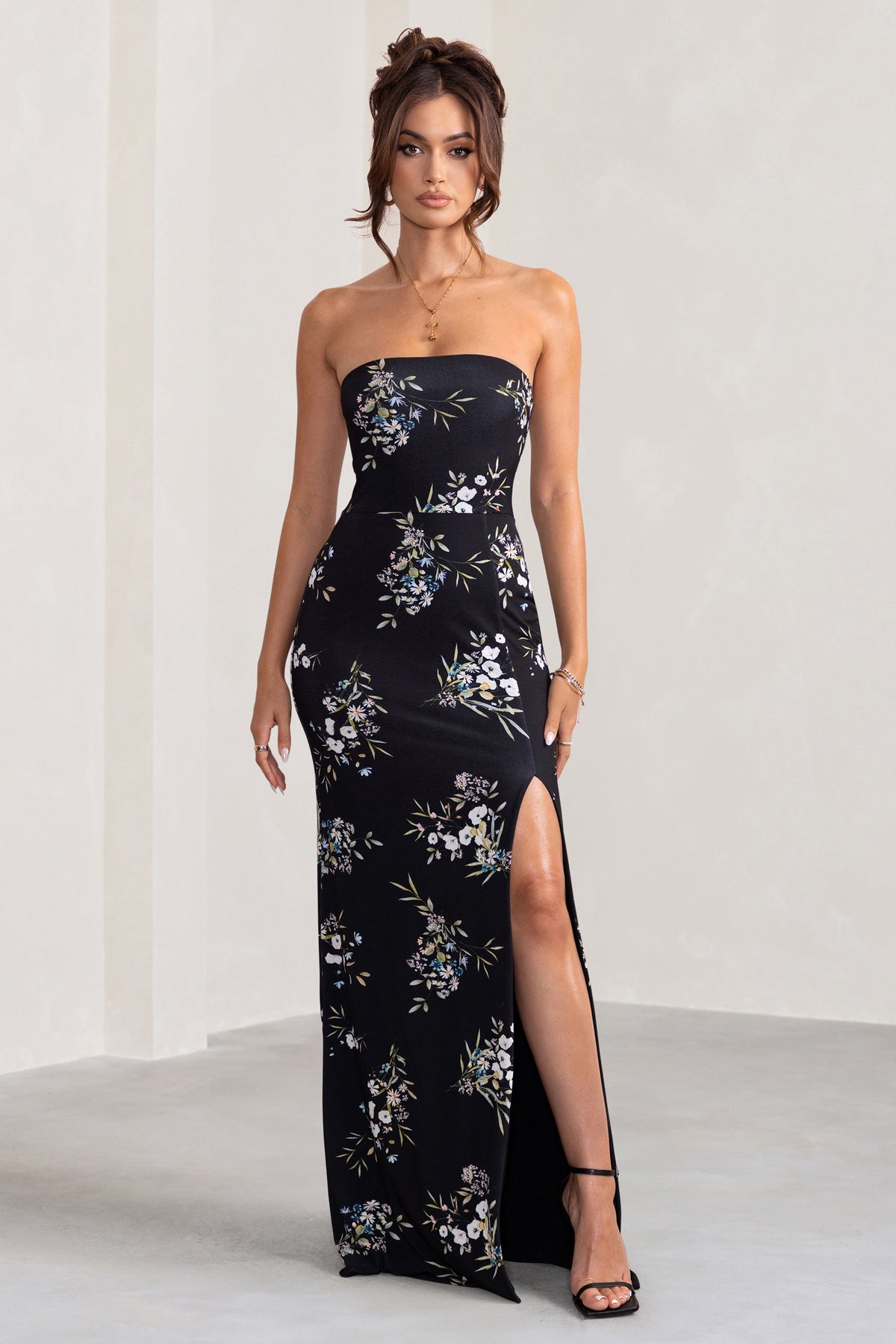 Black Maxi Dress - Strapless Dress - 3D Floral Applique Dress - Lulus