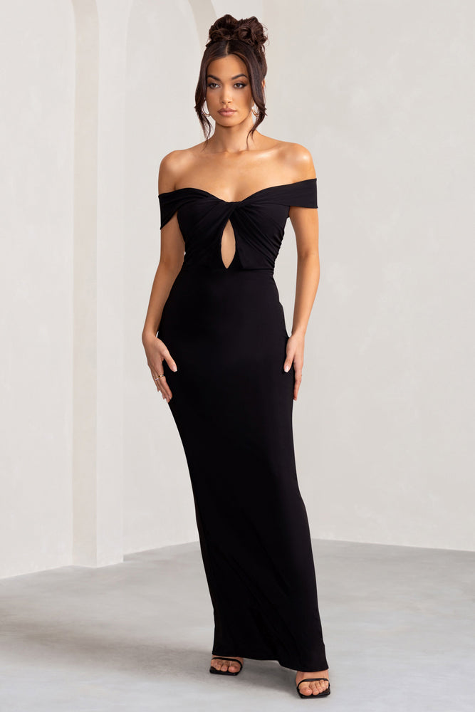 Arella | Black One Shoulder Twist Front Maxi Dress