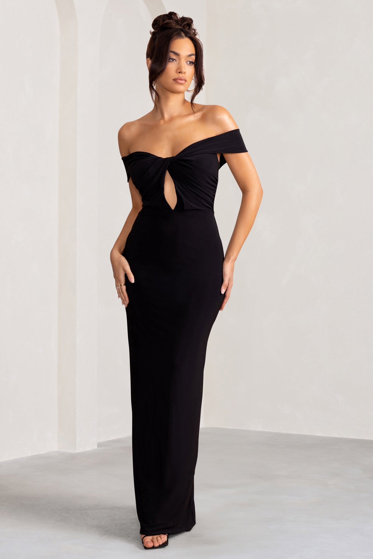 Arella Black One Shoulder Twist Front Maxi Dress – Club L London - USA