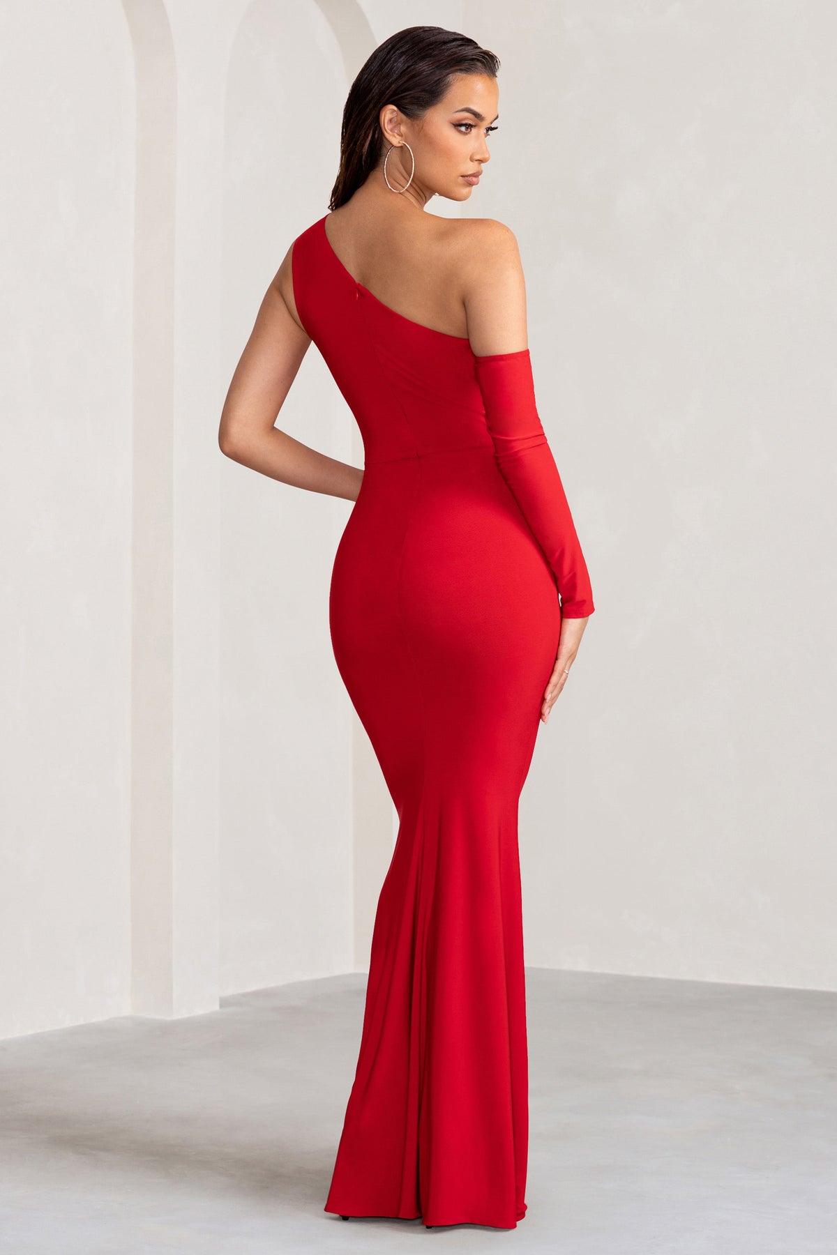 Baylor Red One Shoulder Draped Skirt Maxi Dress – Club L London - USA