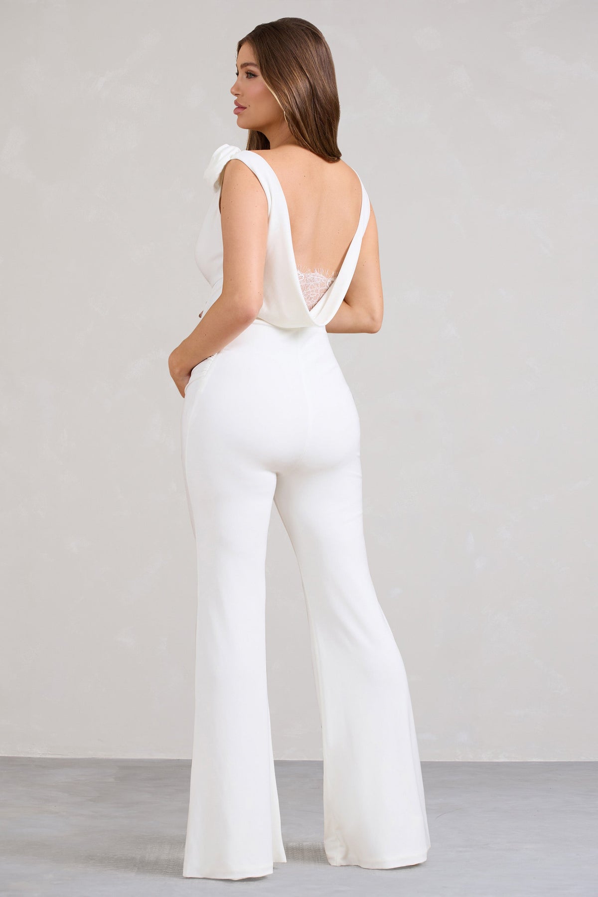 Posy White Maternity Cowl Jumpsuit With Flower Design – Club L London - USA