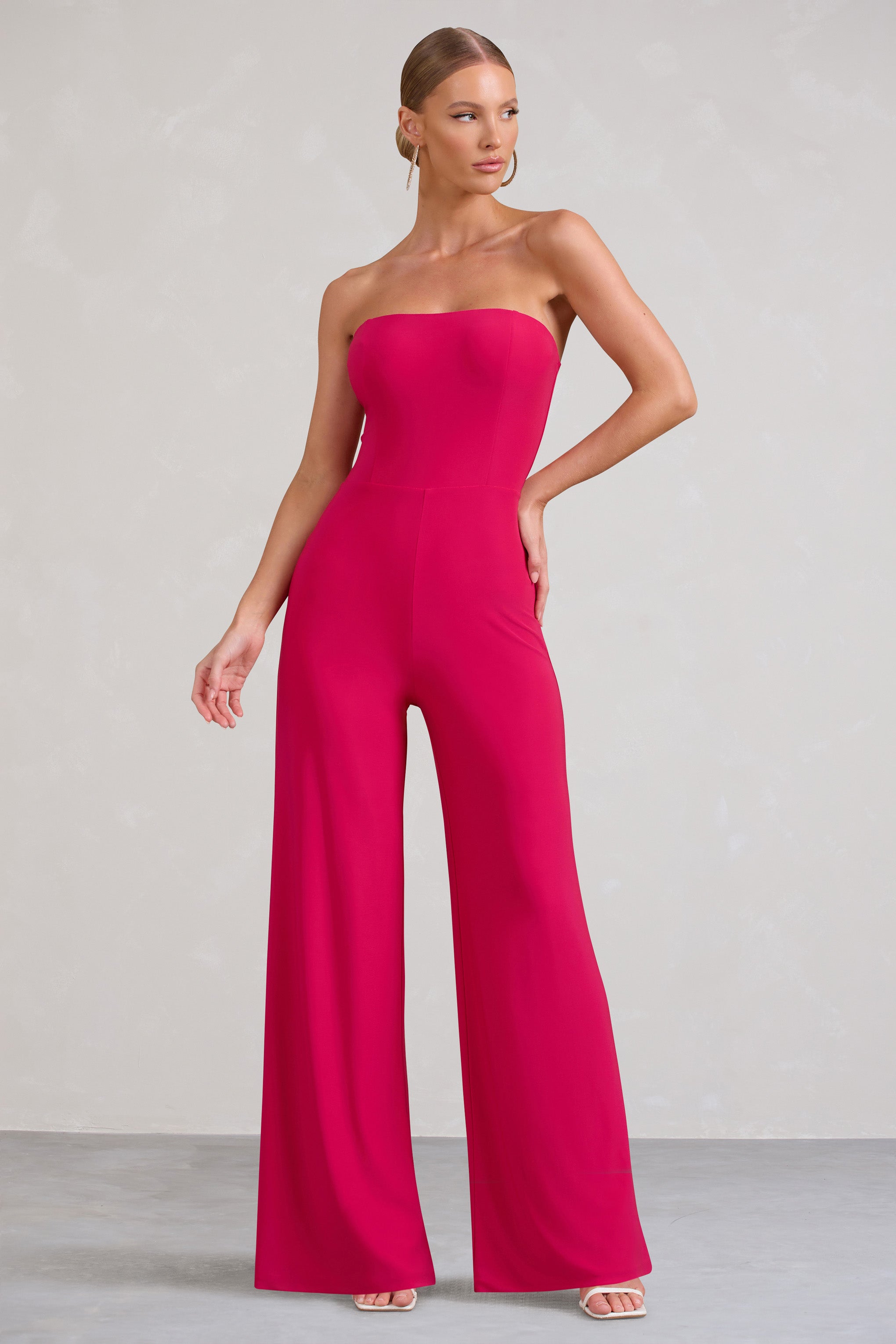 Darya Hot Pink Bandeau Wide Leg Jumpsuit JUMPSUITS PLAYSUITS