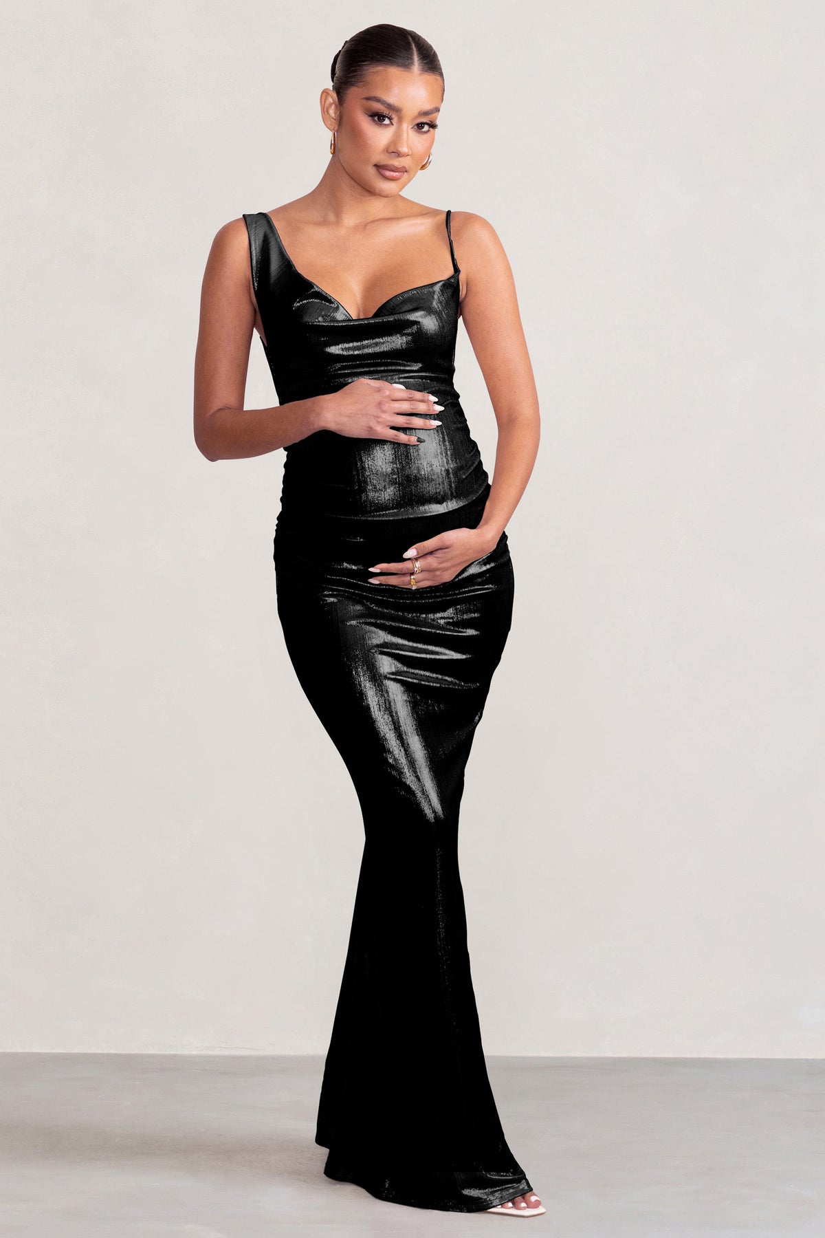Black Leather Trim Back Slit Maxi Dress– PinkBlush