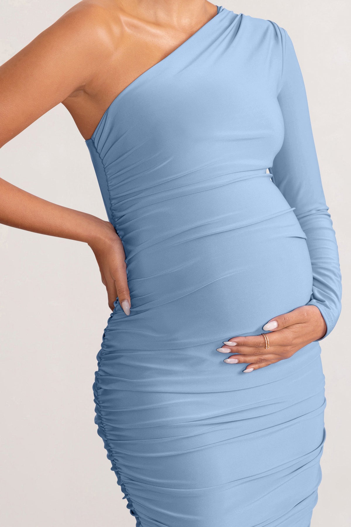 Contour Navy Maternity One Shoulder Bodycon Midi Dress – Club L London - AUS