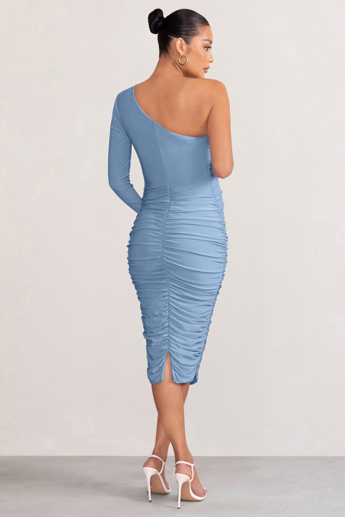 Betsy | Powder Blue Asymmetric One Sleeve Maternity Midi Dress