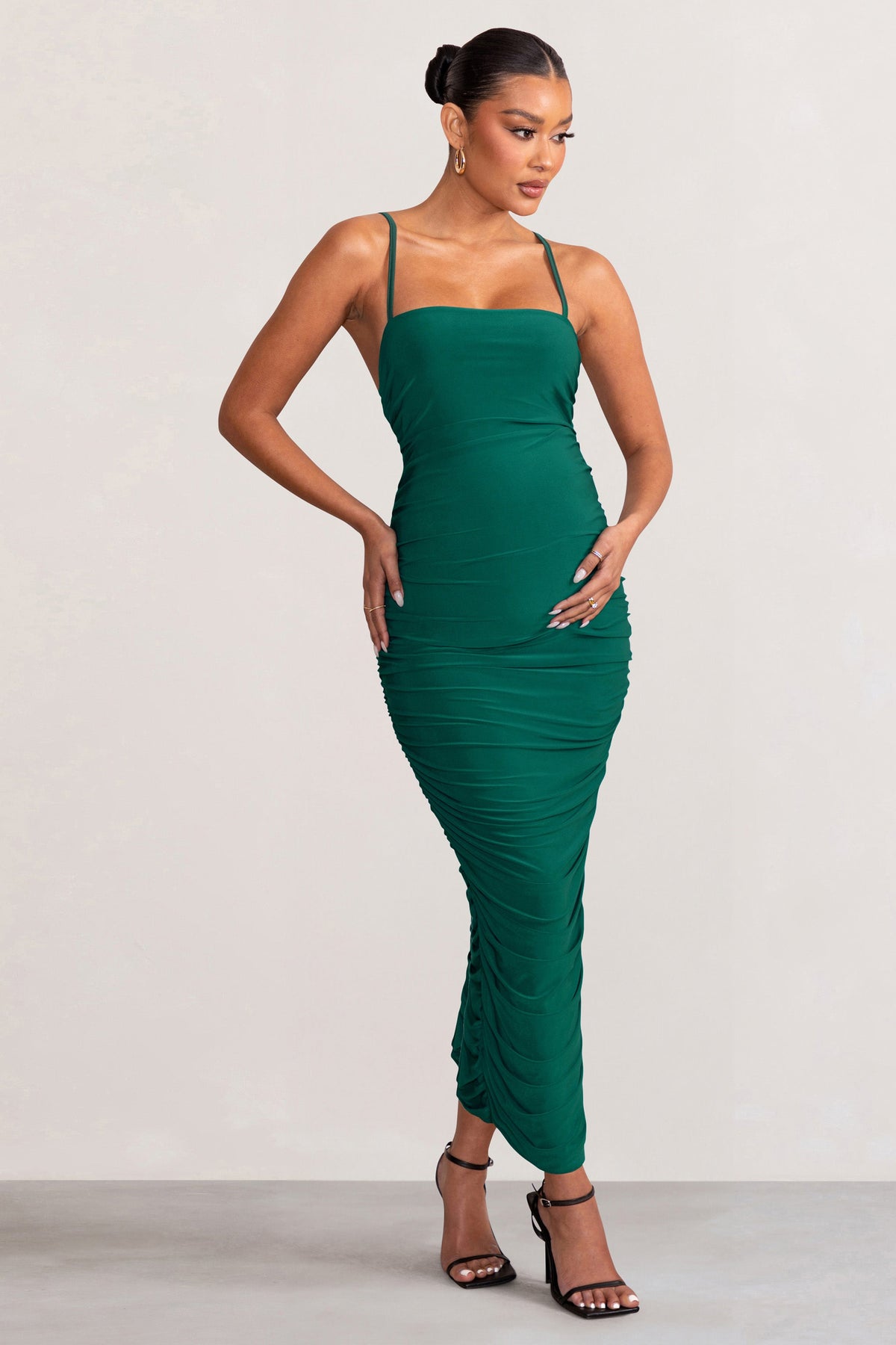 Sentimental Bottle Green Maternity Midi Dress with Cami Straps and