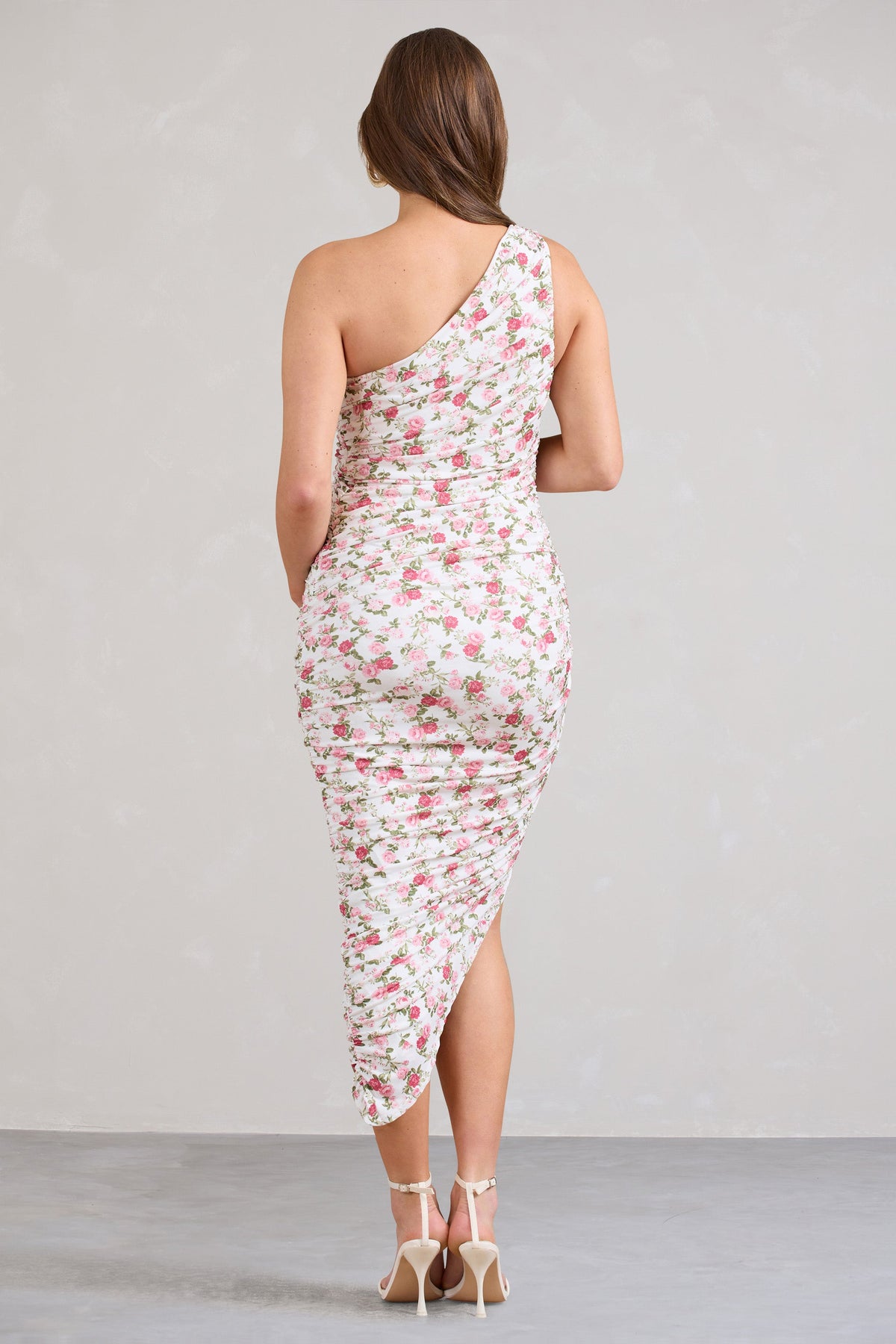 Late Night Rose Printed Maternity Ruched One Shoulder Midi Dress – Club L  London - USA