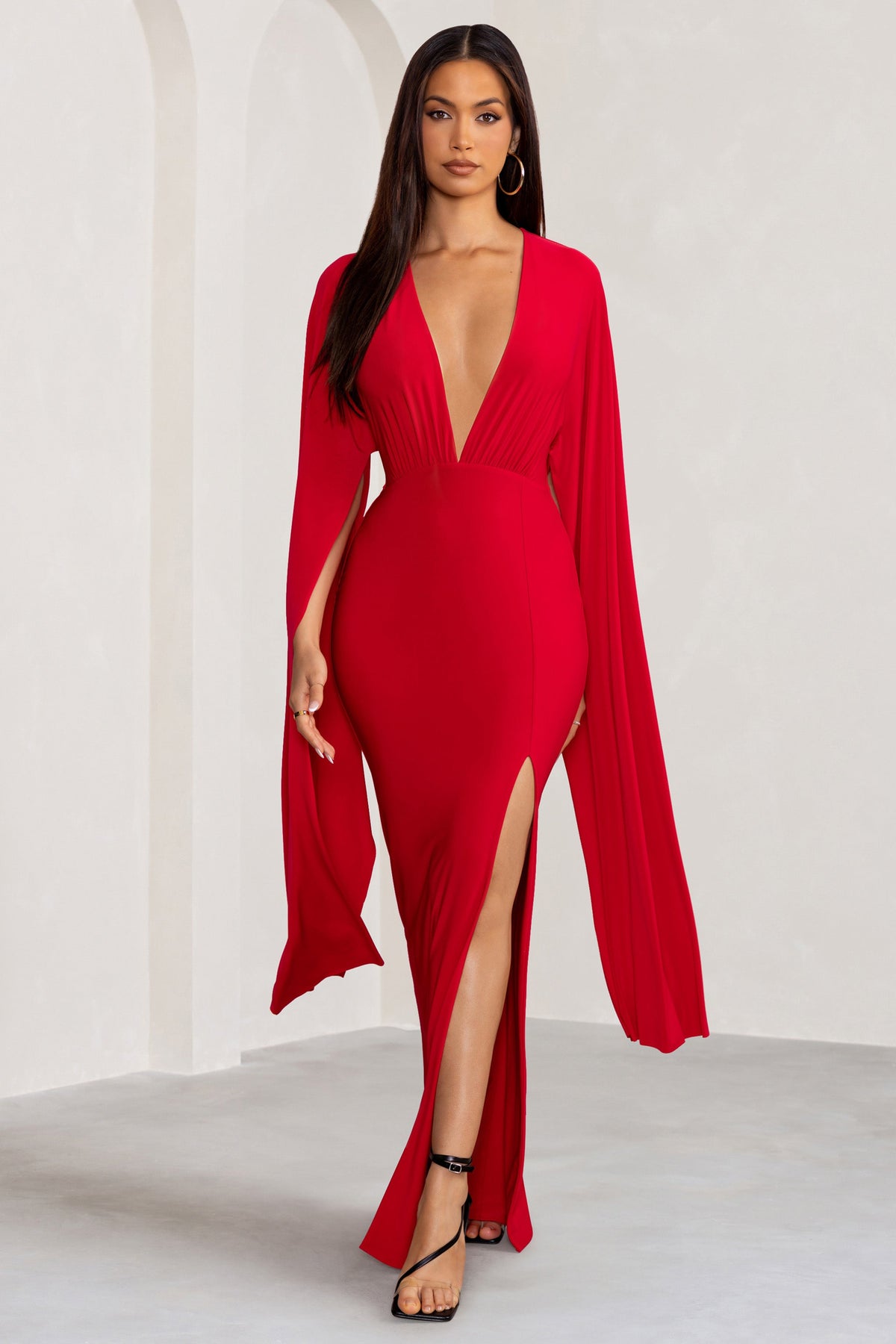 Plunge neck maxi dress with thigh split Clearance