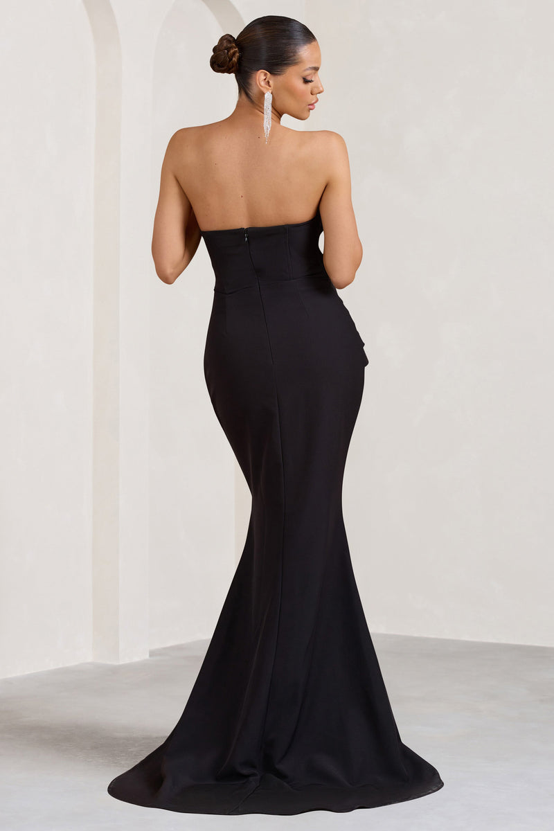 Elene Black Pleated Split Fishtail Maxi Dress – Club L London - USA