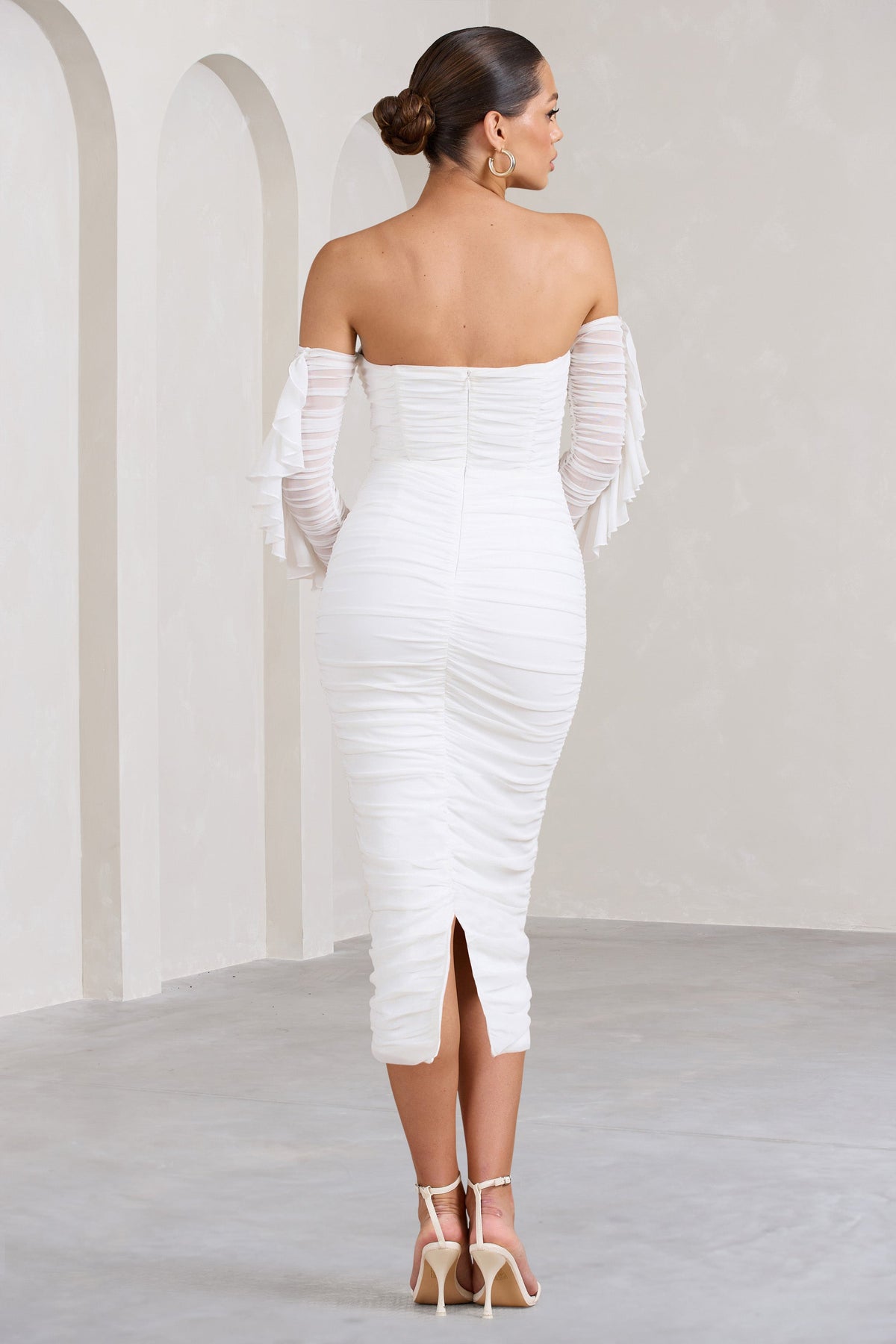 White bardot cheap midi dress