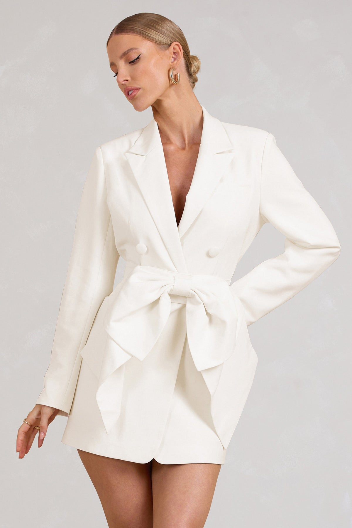 Prized White Tailored Blazer Mini Dress With Bow – Club L London - USA