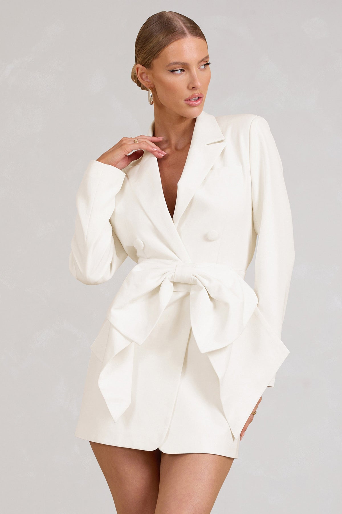 Prized | White Tailored Blazer Mini Dress with Bow US 4 / White