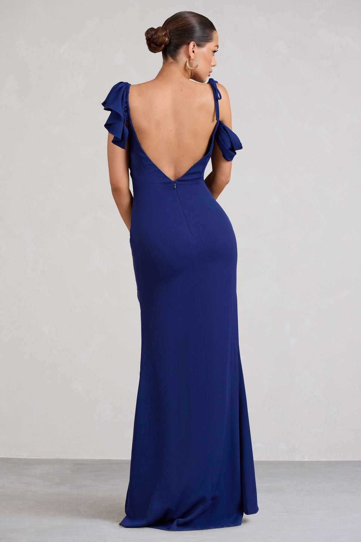 Merlot | Navy Asymmetric Draped Split Maxi Dress