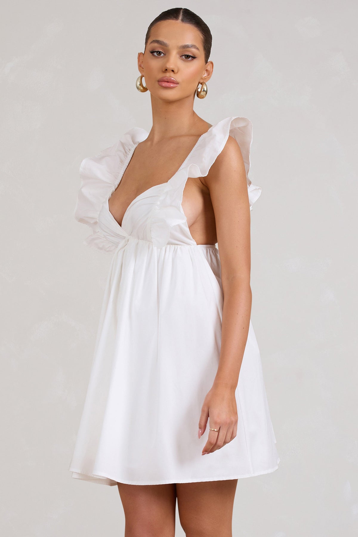Let's Laze White Poplin Smocked Mini Dress With Frilled Straps – Club L ...