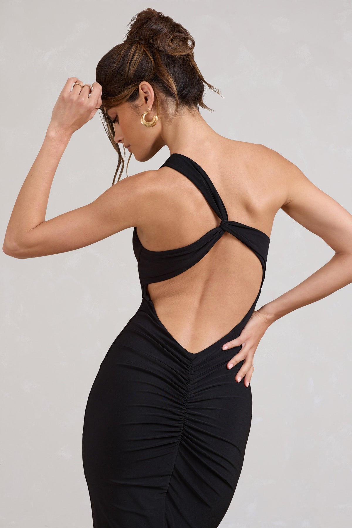 Off Track Black Bodycon Midi Dress With Sheer Sleeves – Club L London - USA