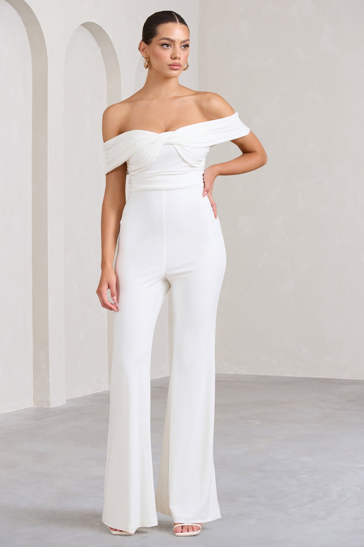 Recognition White Off The Shoulder Ruched Jumpsuit – Club L London - USA