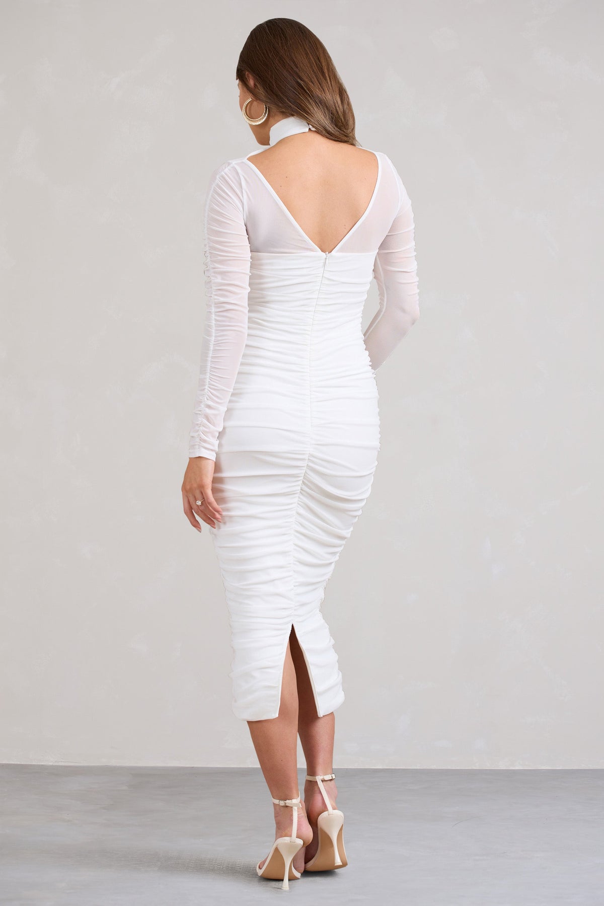 Lady In Waiting White Ruched Mesh Long-Sleeved Maternity Midi Dress – Club  L London - USA